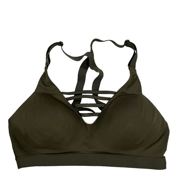 Victorias Secret Strappy Plunge Cage Front Sports Bra, 36B, khaki Olive green - Picture 1 of 3